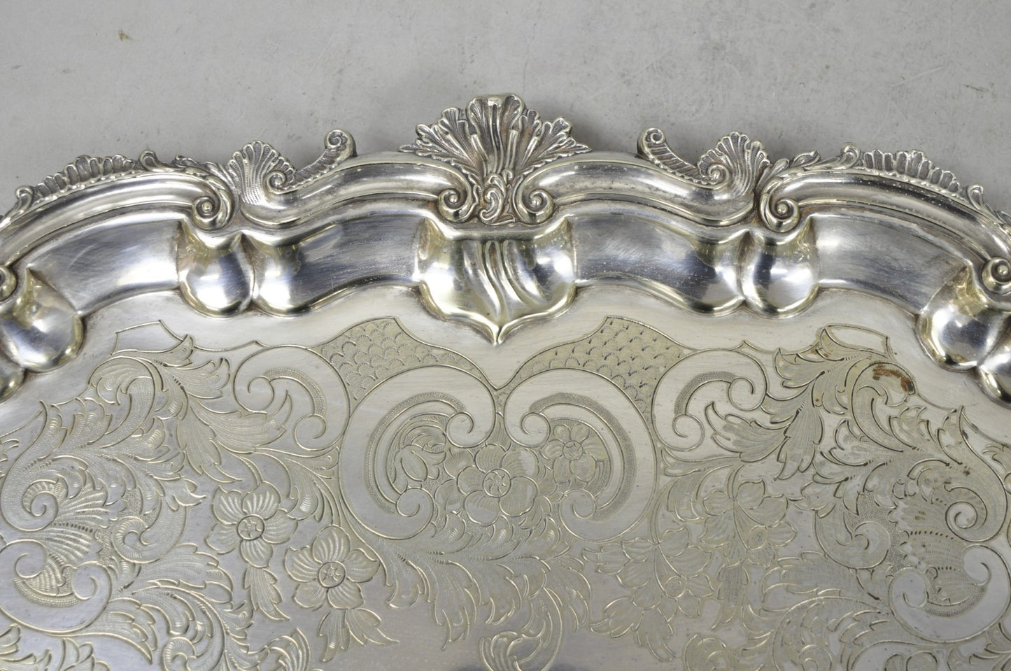 Antique Gorham English Victorian Silver Plated Scalloped Serving Platter Tray