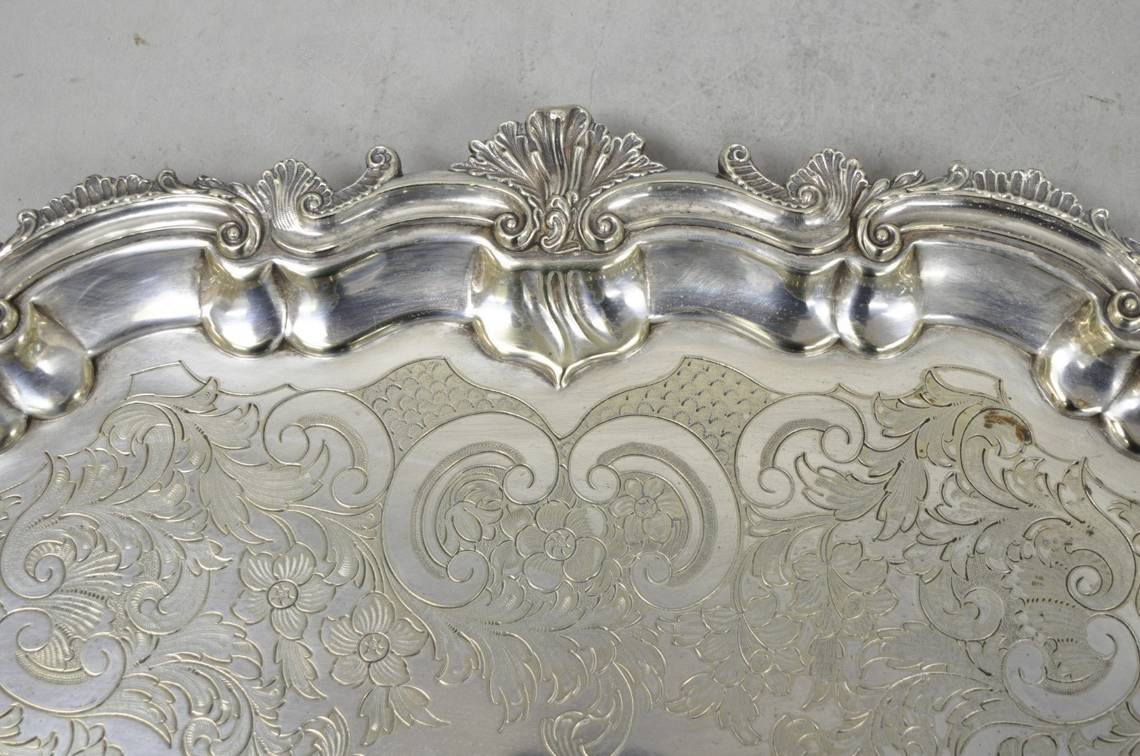 Antique Gorham English Victorian Silver Plated Scalloped Serving Platter Tray