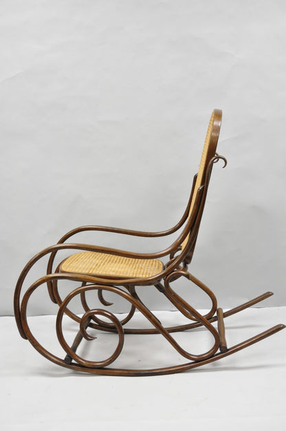 Vintage Mid Century Modern Thonet Style Bentwood & Cane Rocker Rocking Chair (B)
