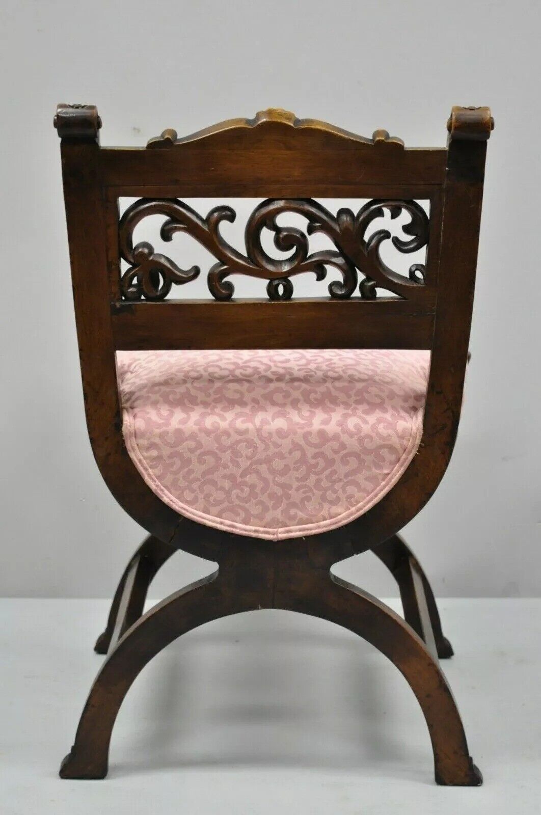 Antique Italian Renaissance Carved Walnut Northwind Face Curule Side Chair