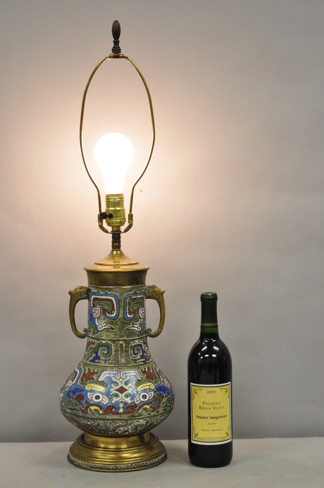 Vintage Chinese Porcelain Enamel Bronze Cloisonne Champleve Vase Table Lamp