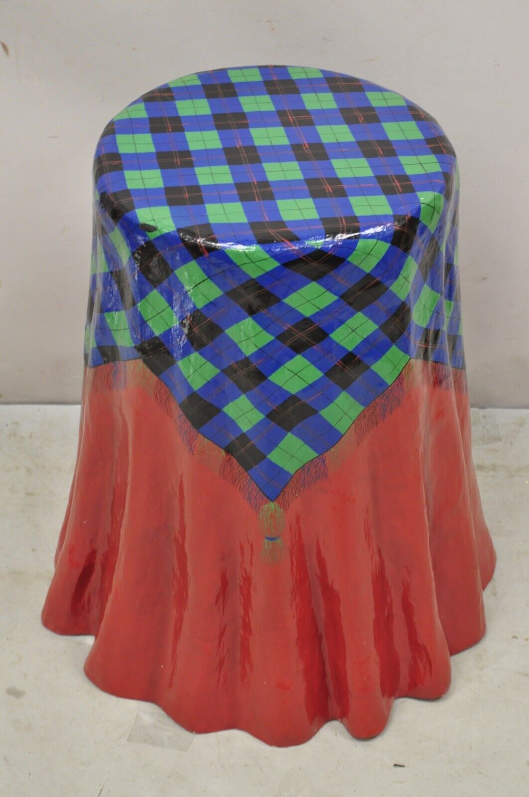 Vtg The Strata Group Paper Mache Red Blue Green Tartan Tablecloth Drape Table
