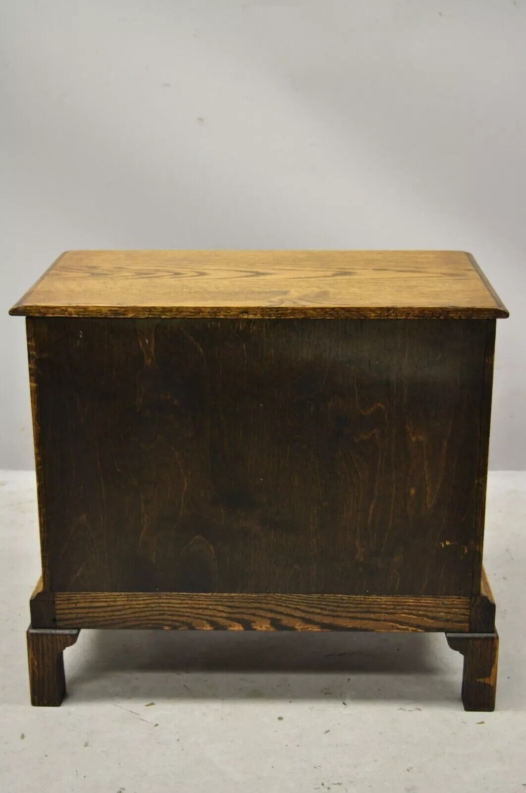 Vintage English Colonial Oak Wood Small Campaign Chest Nightstand Side Table