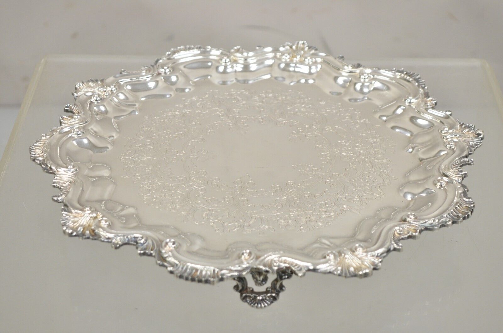 Vintage "Silver by Sacks" Victorian Style Silver Plated Scalloped Round Tray