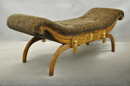 Vintage Italian Hollywood Regency Style Leopard Print Upholstered Window Bench