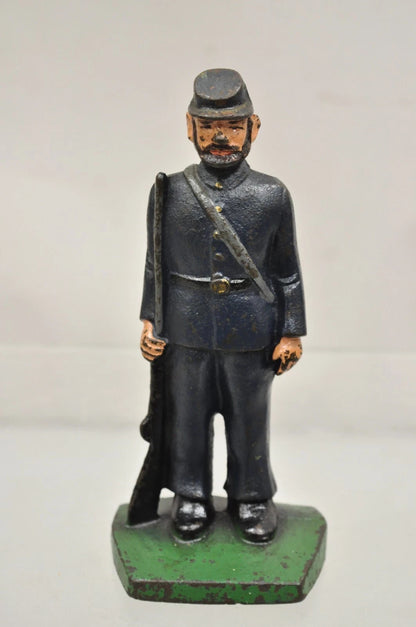 Antique Victorian Cast Iron Figural Painted Military War Soldier Door Stop A