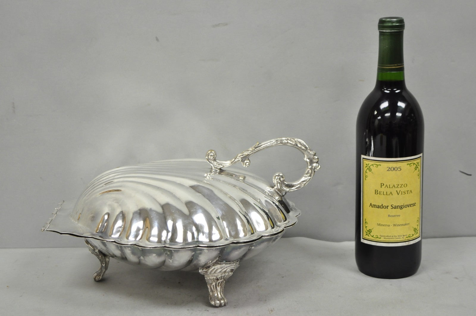 Vintage Regency Style Silver Plated Clam Shell Hinged Warmer with Floral Handle