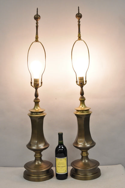 Vintage French Empire Patinated Bronze Brass Column Table Lamps by Wildwood Pair
