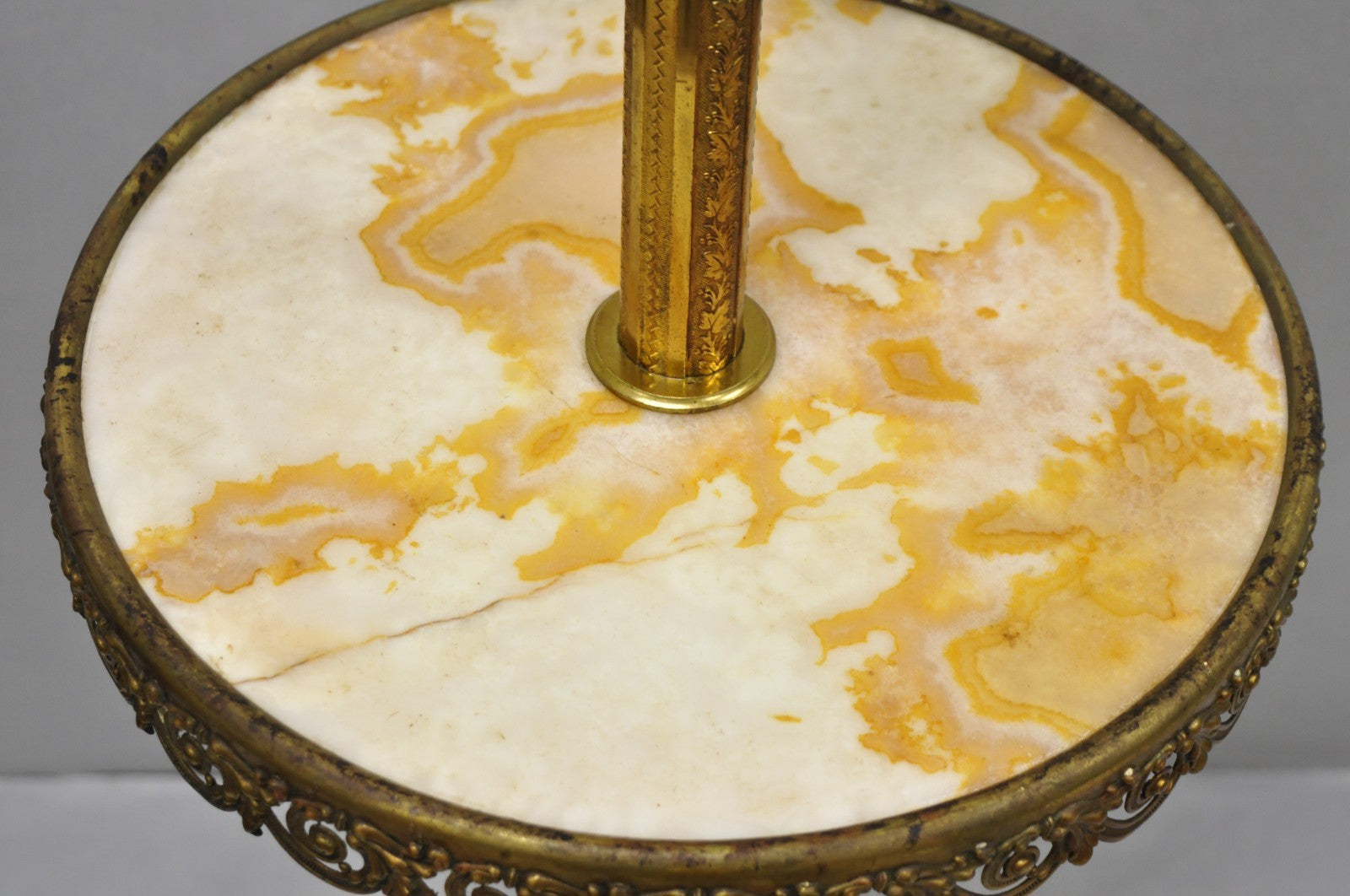 Victorian Bronze Griffin Figural Converted Oil Lamp Marble Side Table Floor Lamp