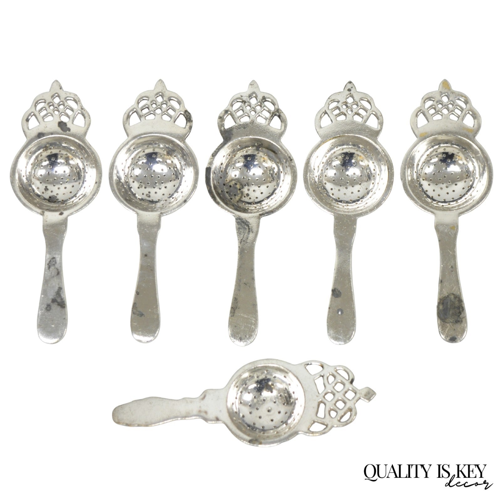 Antique D.W. Haber & Son NY Silver Plated Victorian Tea Strainer - Set of 6