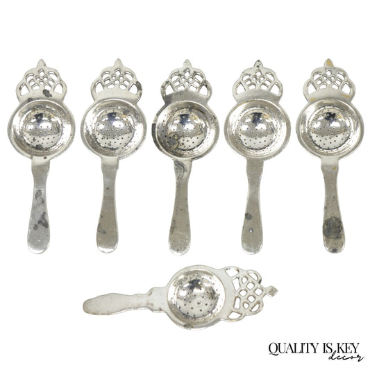 Antique D.W. Haber & Son NY Silver Plated Victorian Tea Strainer - Set of 6