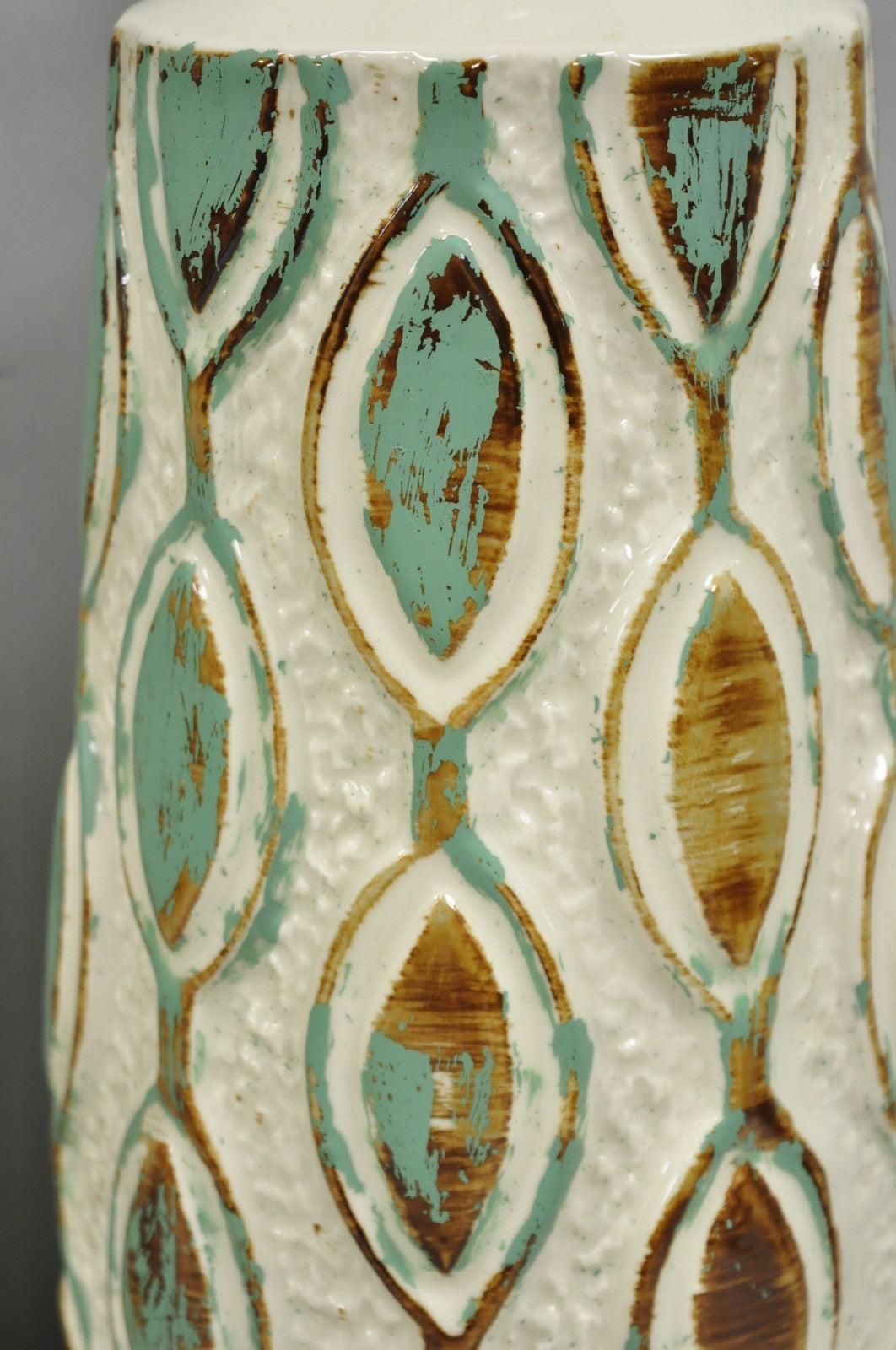 Vintage Mid Century Modern Turquoise Blue White Ceramic Pottery Table Lamp Pair