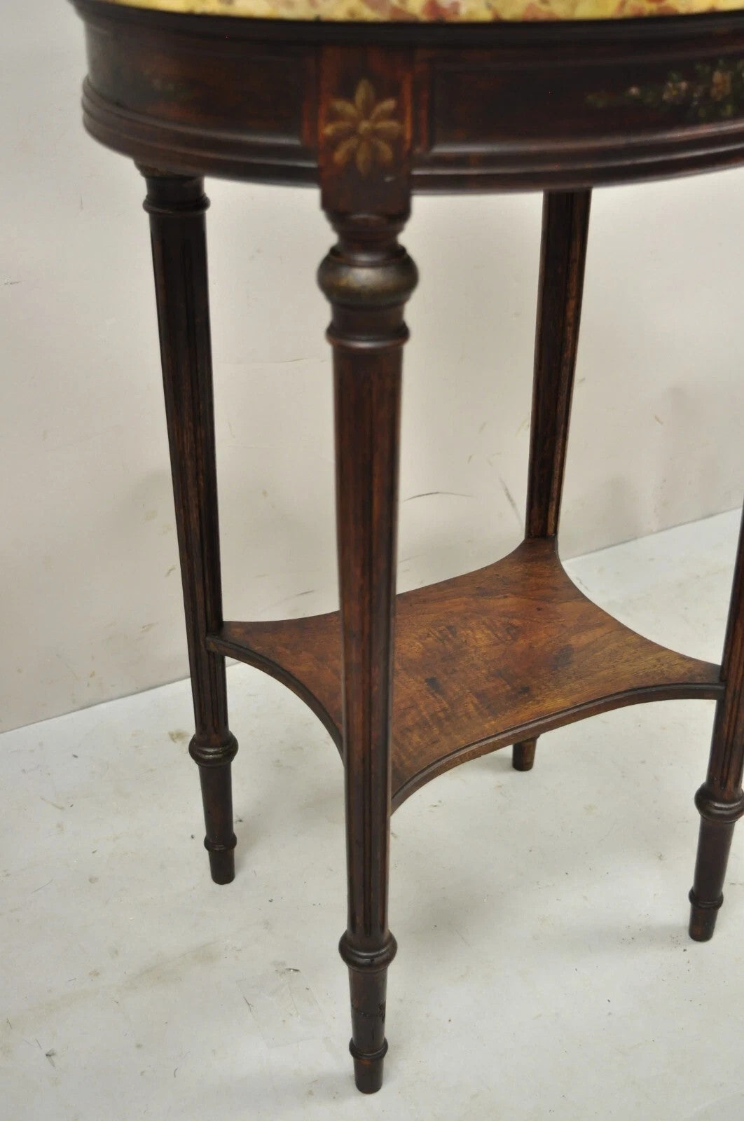 Antique French Louis XVI Style Victorian Oval Marble Top Accent End Side Table