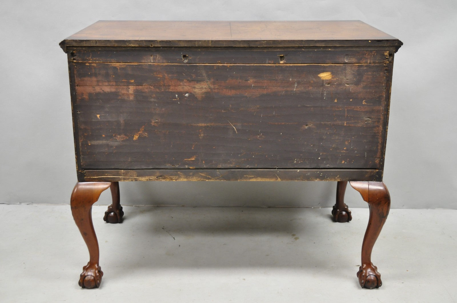 Antique English Georgian Burl Walnut Ball and Claw Inlaid Lowboy Bachelor Chest