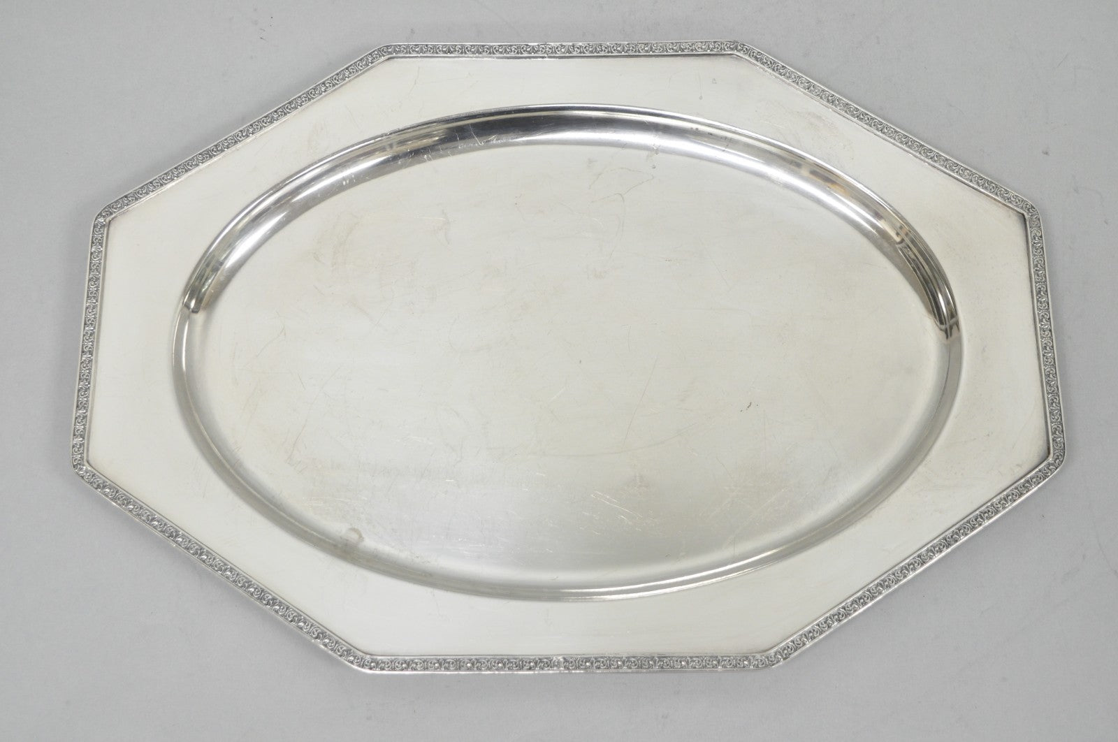 Antique Victorian Andover SP Co Silver Plated Octagonal Serving Platter Tray
