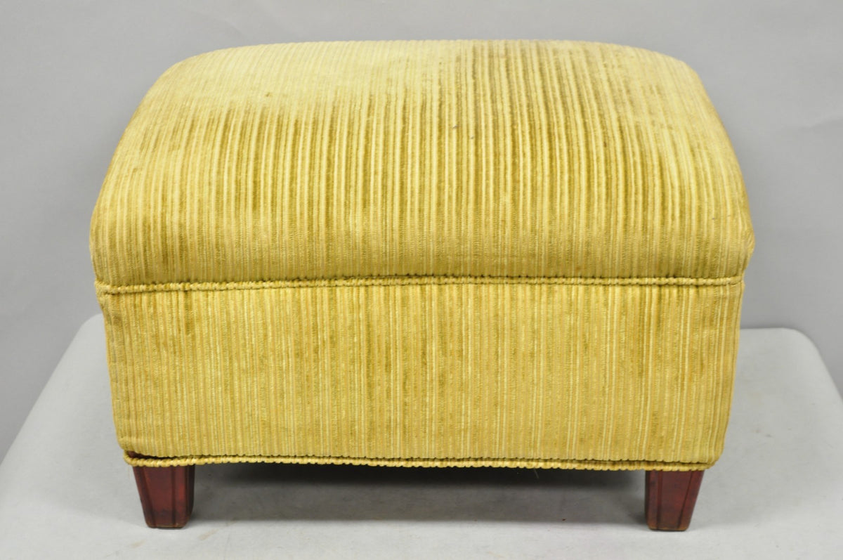 Vintage Traditional Mahogany Leg Green Upholstered Footstool Ottoman