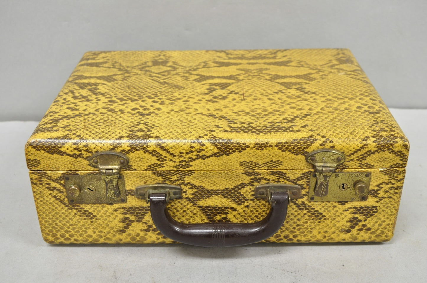 Vintage Mid Century Modern Faux Python Snakeskin Travel Toiletry Case Suitcase