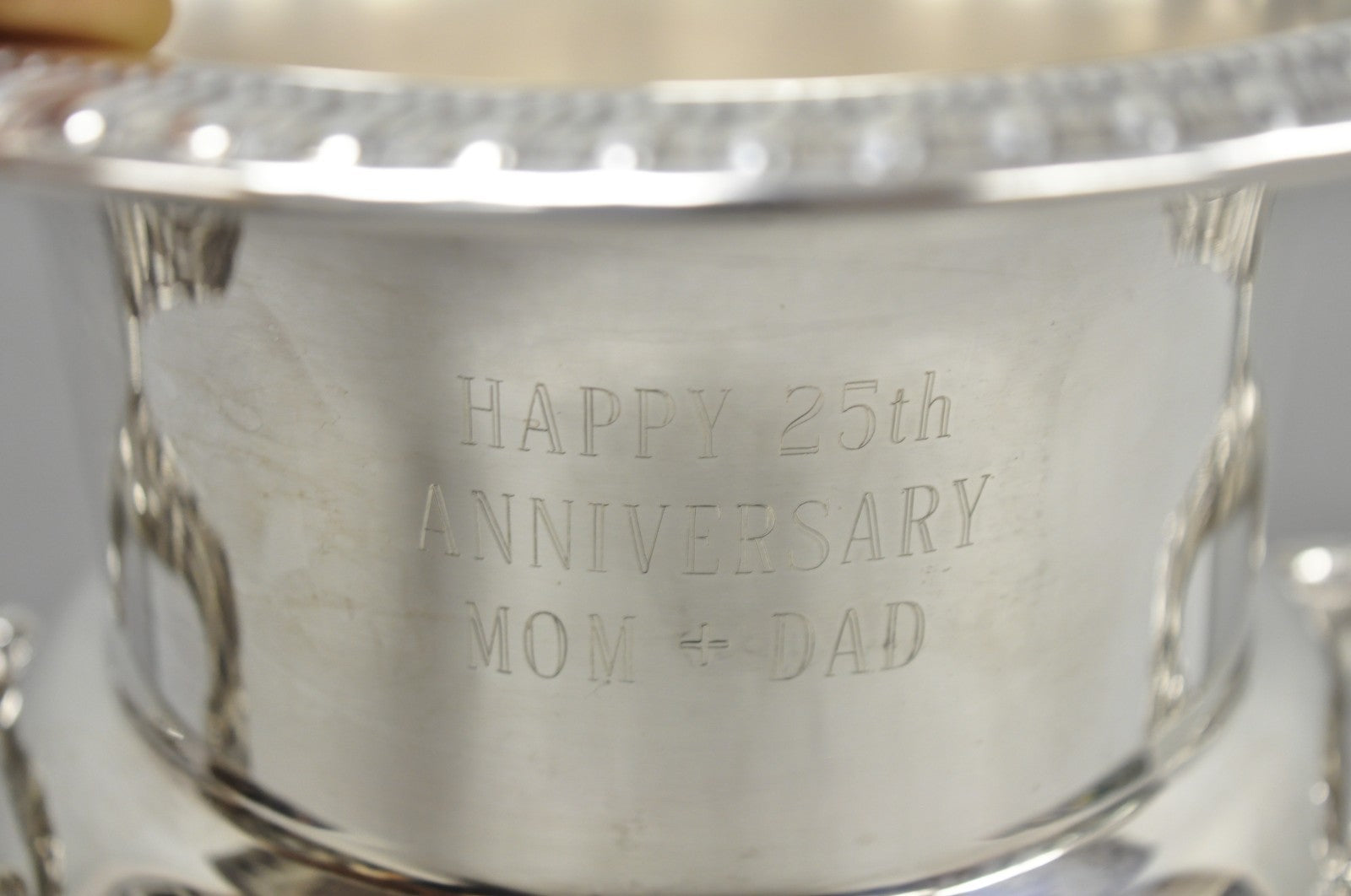 Happy 25th Anniversary Mom+Dad Silver Plated Trophy Cup Urn Champagne Ice Bucket