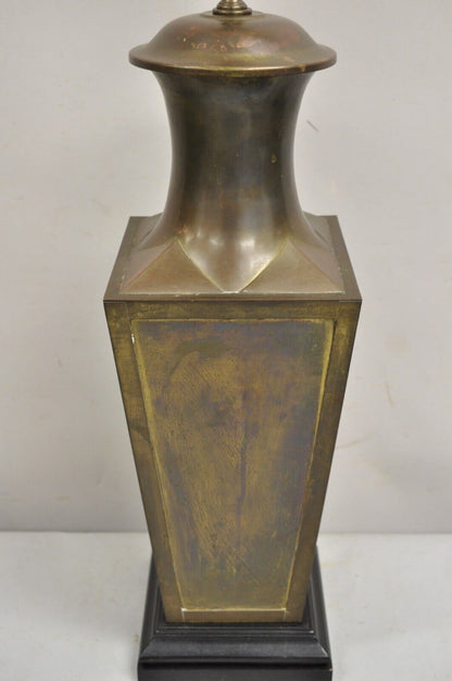 Vintage Chinoiserie Patinated Brass Square Jardiniere Table Lamp Wildwood