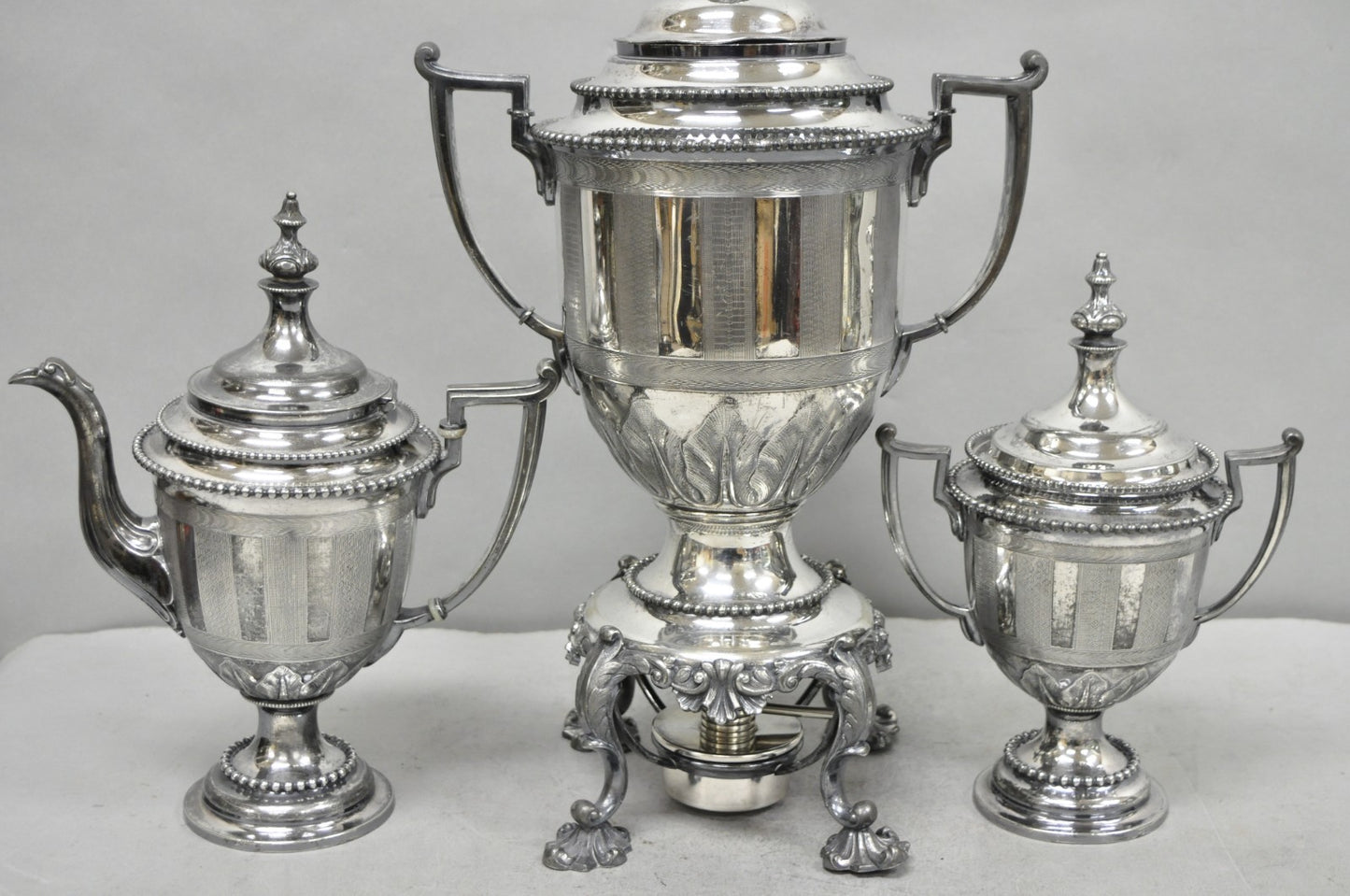 Antique Reed & Barton 1929 English Regency Silver Plated Samovar Tea Set 4 Pcs