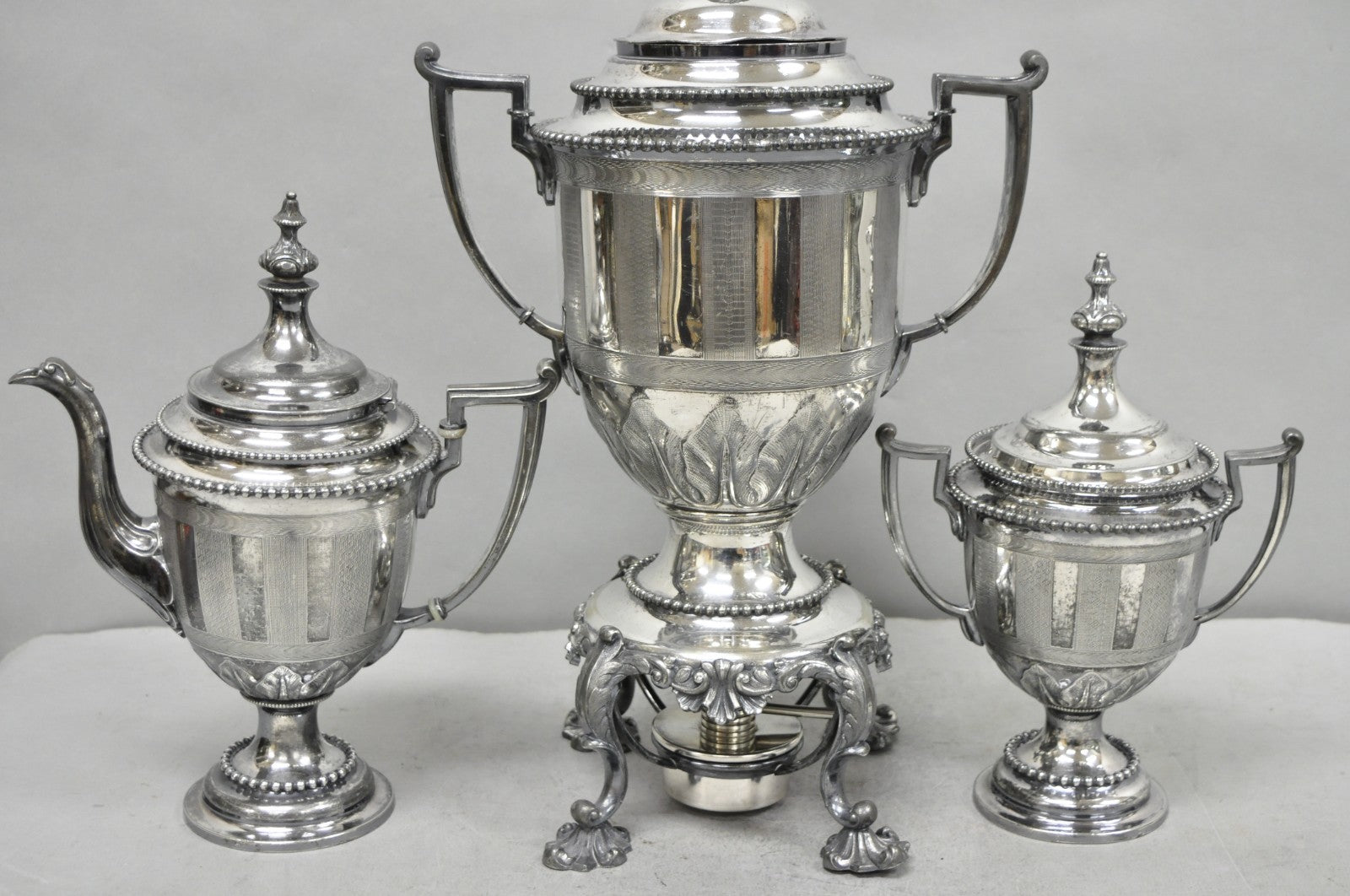 Antique Reed & Barton 1929 English Regency Silver Plated Samovar Tea Set 4 Pcs