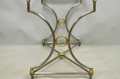 Vintage Directoire Maison Jansen Style Steel & Brass Marble Top Console Table