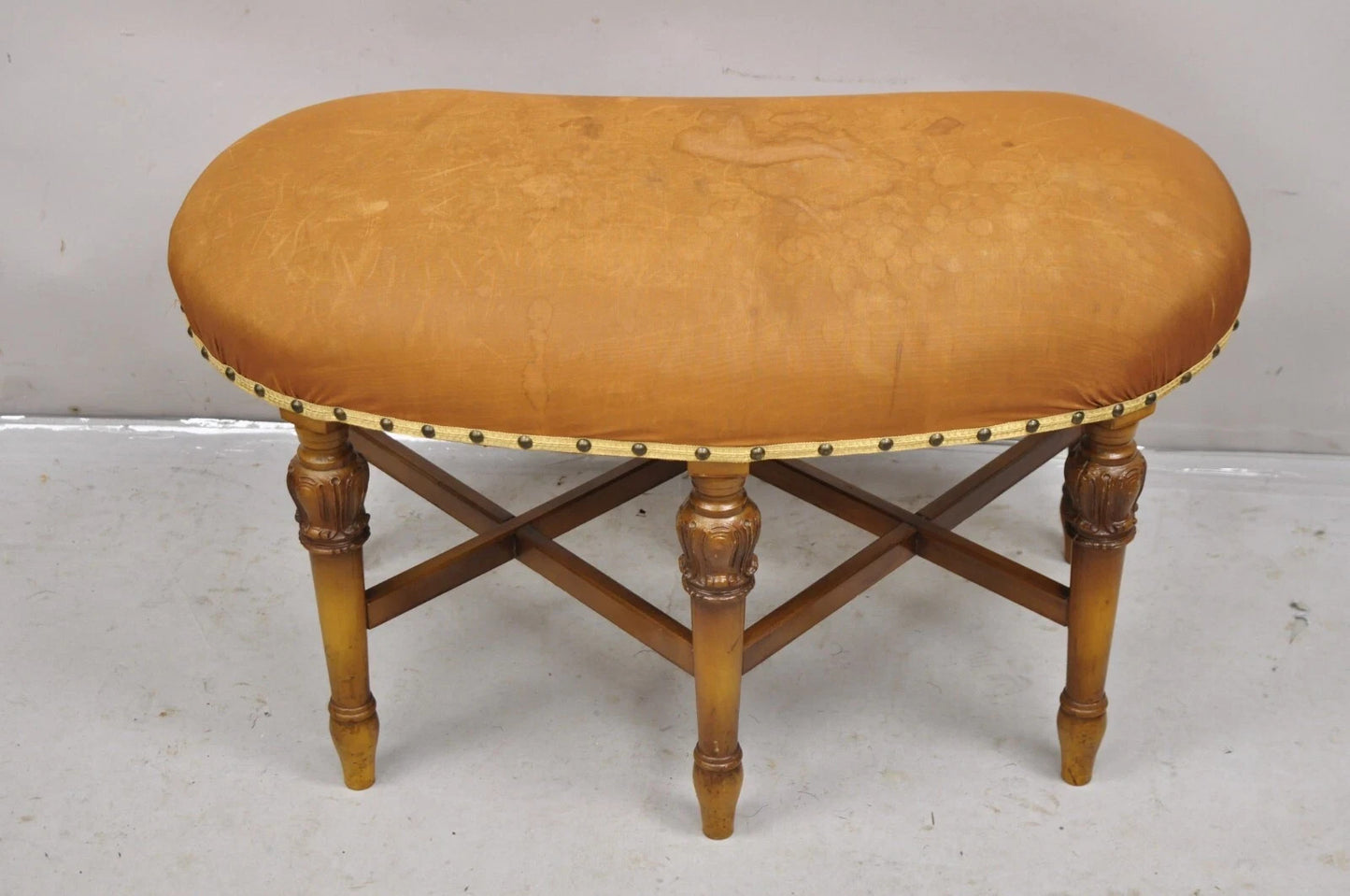 Antique Joerns Bros French Provincial Kidney Bean 6 Leg Vanity Bench Stool