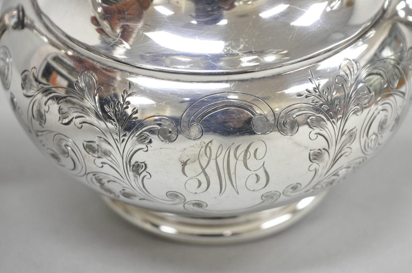 Vintage Victorian Silver Plated Floral Repousse Tea Kettle Teapot w/ Monogram