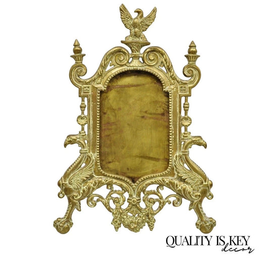 Antique French Regency Style Cast Brass Bronze Figural Eagle Photo Picture Frame