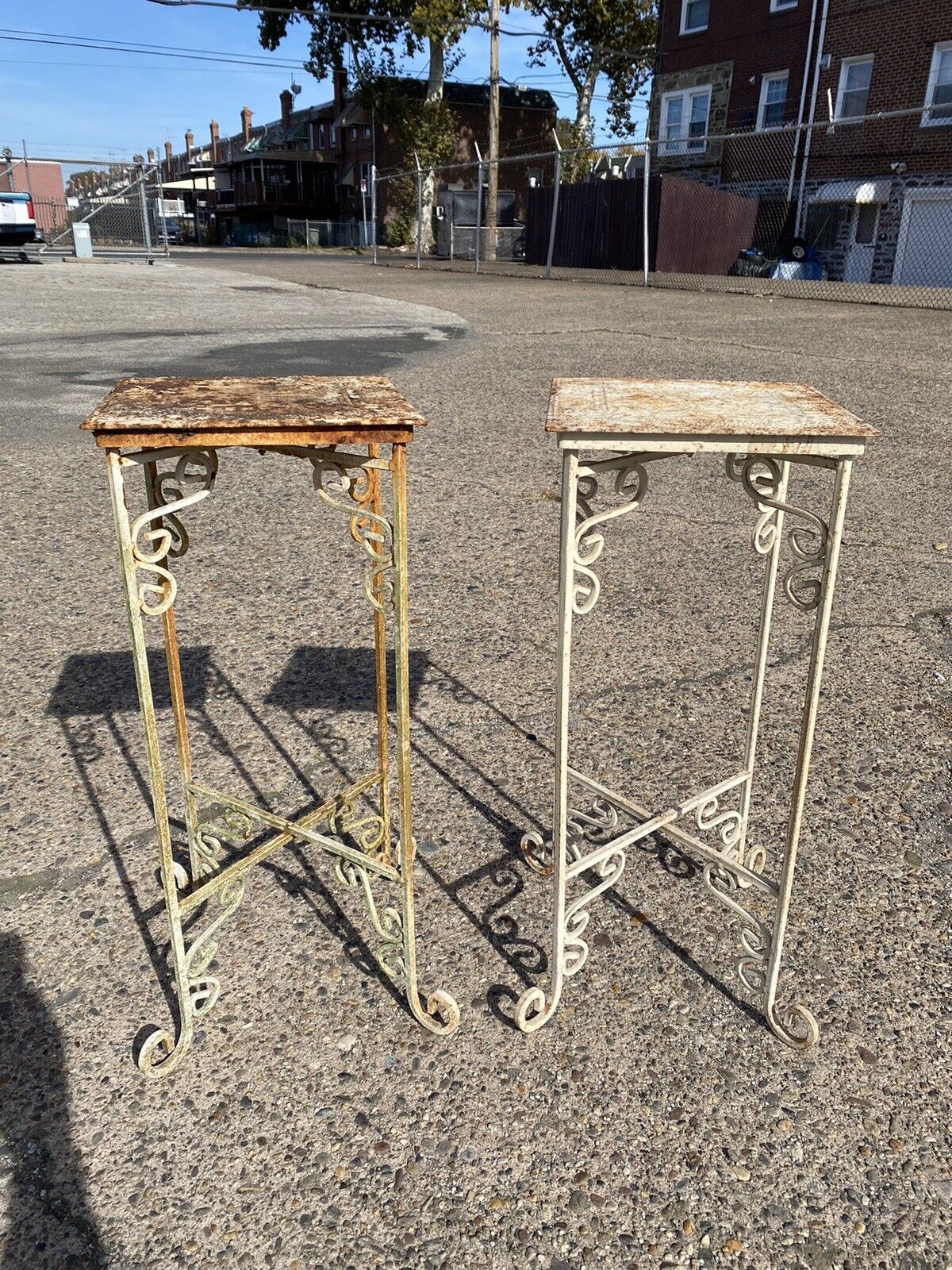 Metal Side Tables of Victorian Style Reclaimed Embossed Metal Celling Tin - Pair