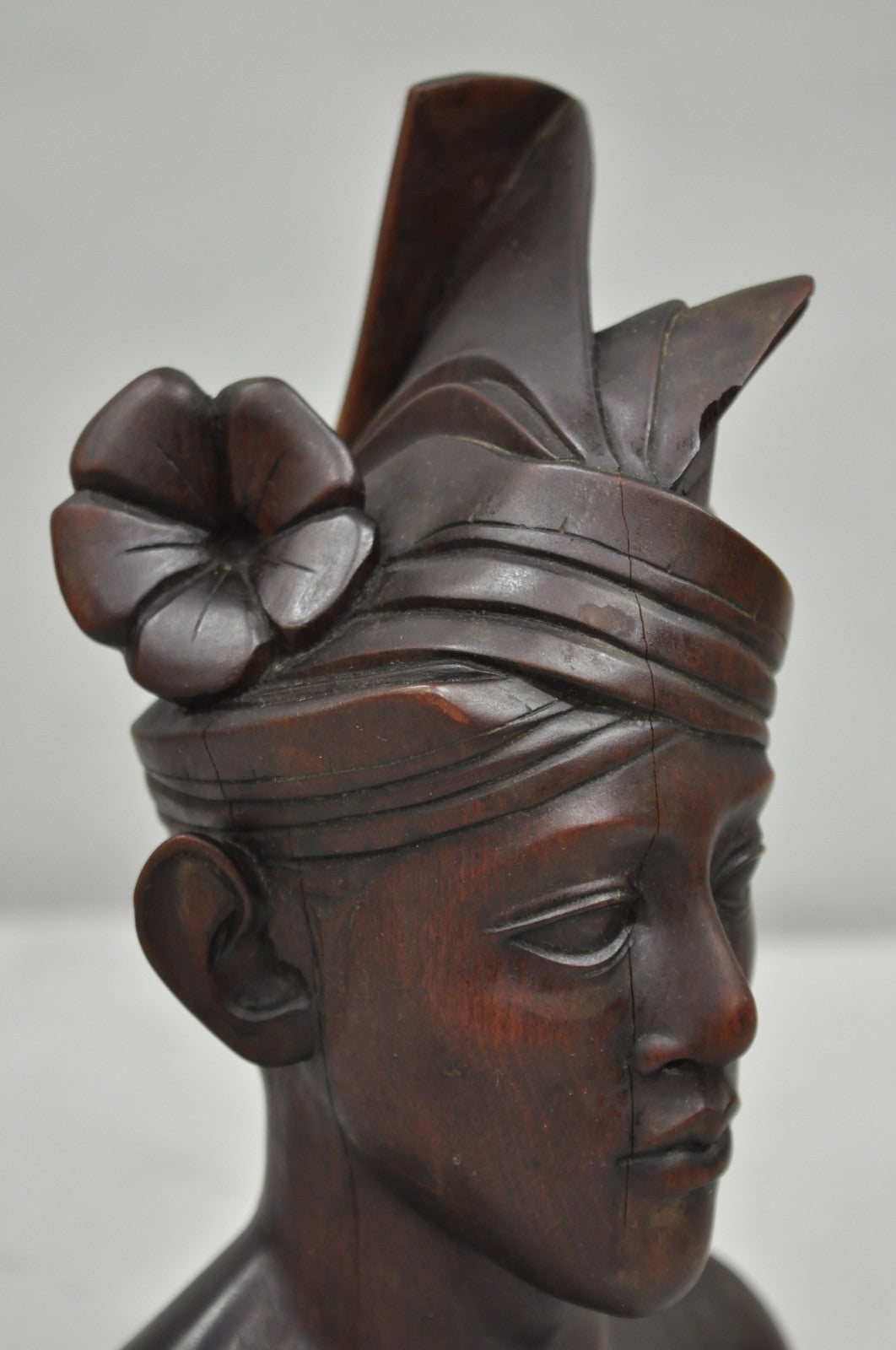 Vintage Carved Wood Balinese Indonesian Bali Woman Man Bust Sculpture