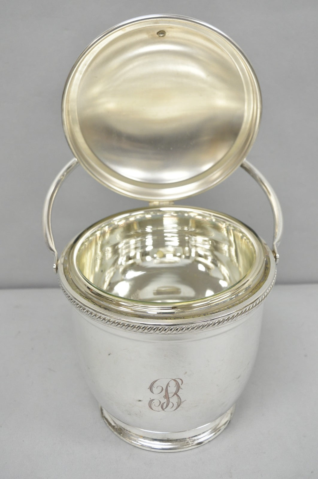 Vintage Victorian Silver Plated Reticulating Hinge Ice Bucket w/ "B" Monogram