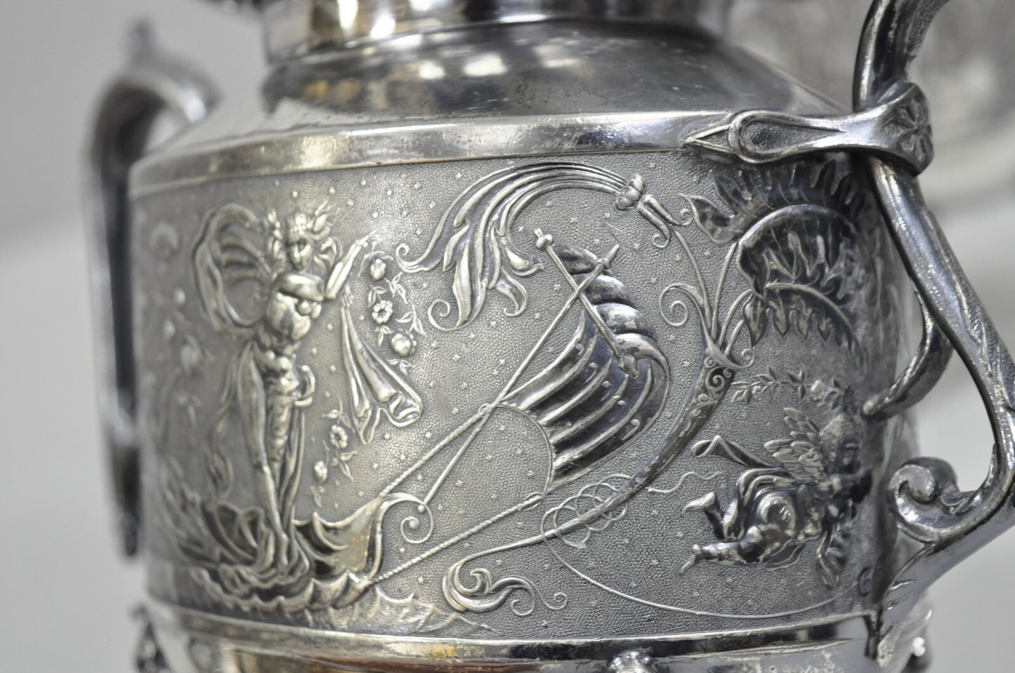 Antique English Baroque Silver Plated Figural Tea Set w/ Rogers Bro Tray - 7 Pcs