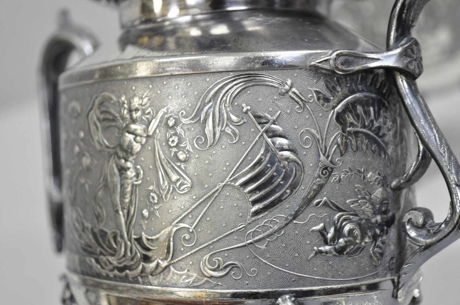 Antique English Baroque Silver Plated Figural Tea Set w/ Rogers Bro Tray - 7 Pcs