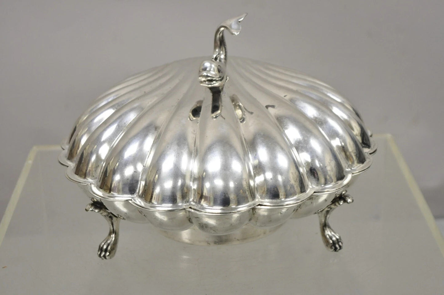Vintage Eton Dolphin Handle Clam Shell Silver Plated Electrified Serving Warmer
