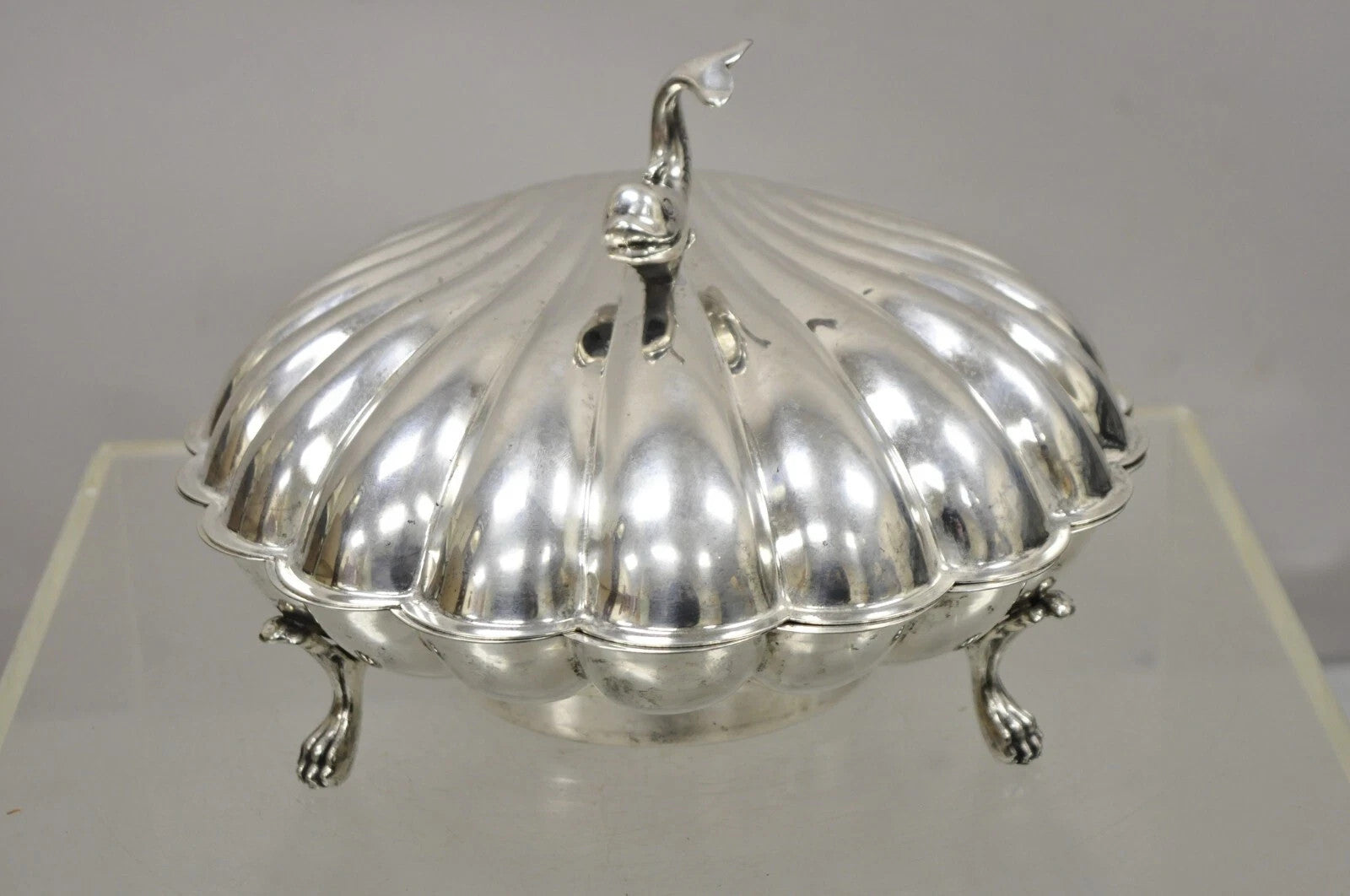 Vintage Eton Dolphin Handle Clam Shell Silver Plated Electrified Serving Warmer