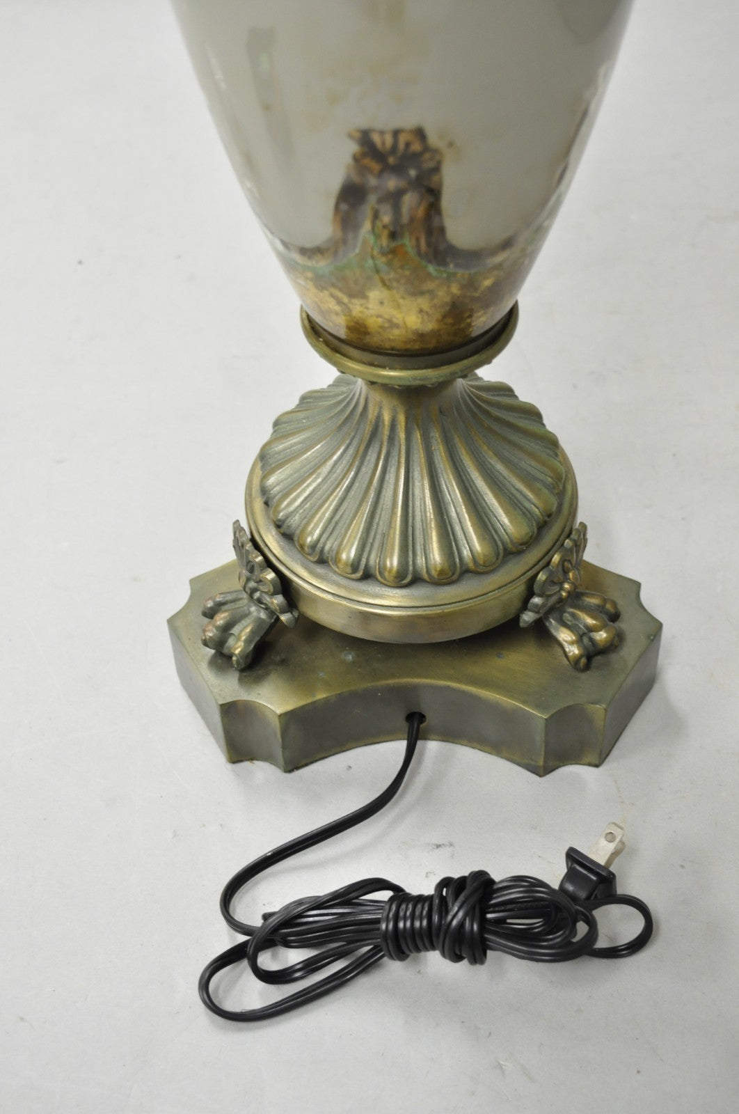 Vintage Roman Classical Style Gray Porcelain Urn Neoclassical Table Lamp - Pair