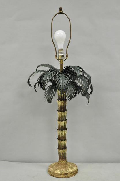 Vintage Italian Hollywood Regency Tole Metal Tropical Palm Tree Table Lamp