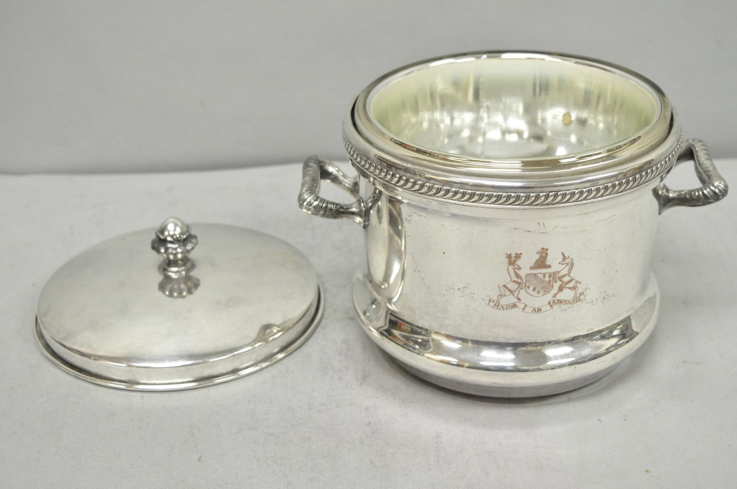 Vintage FB Rogers English Regency Silver Plated Coat of Arms Covered Ice Bucket