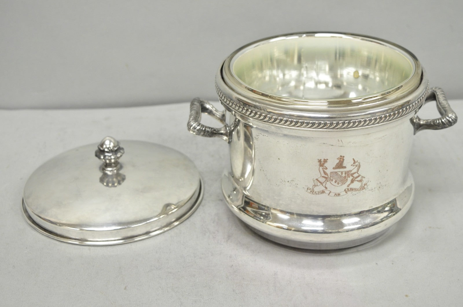 Vintage FB Rogers English Regency Silver Plated Coat of Arms Covered Ice Bucket