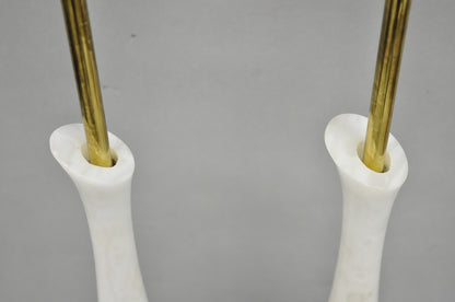 Vintage Italian Mid Century Modern 2 Tone Alabaster Green White Table Lamp Pair