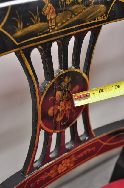 Union National Chinoiserie English Regency Black Painted Dining Chair - Set of 6