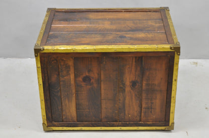 Habersham Wooden Plantation Campaign Trunk Style Side Coffee Table w/ Brass Trim
