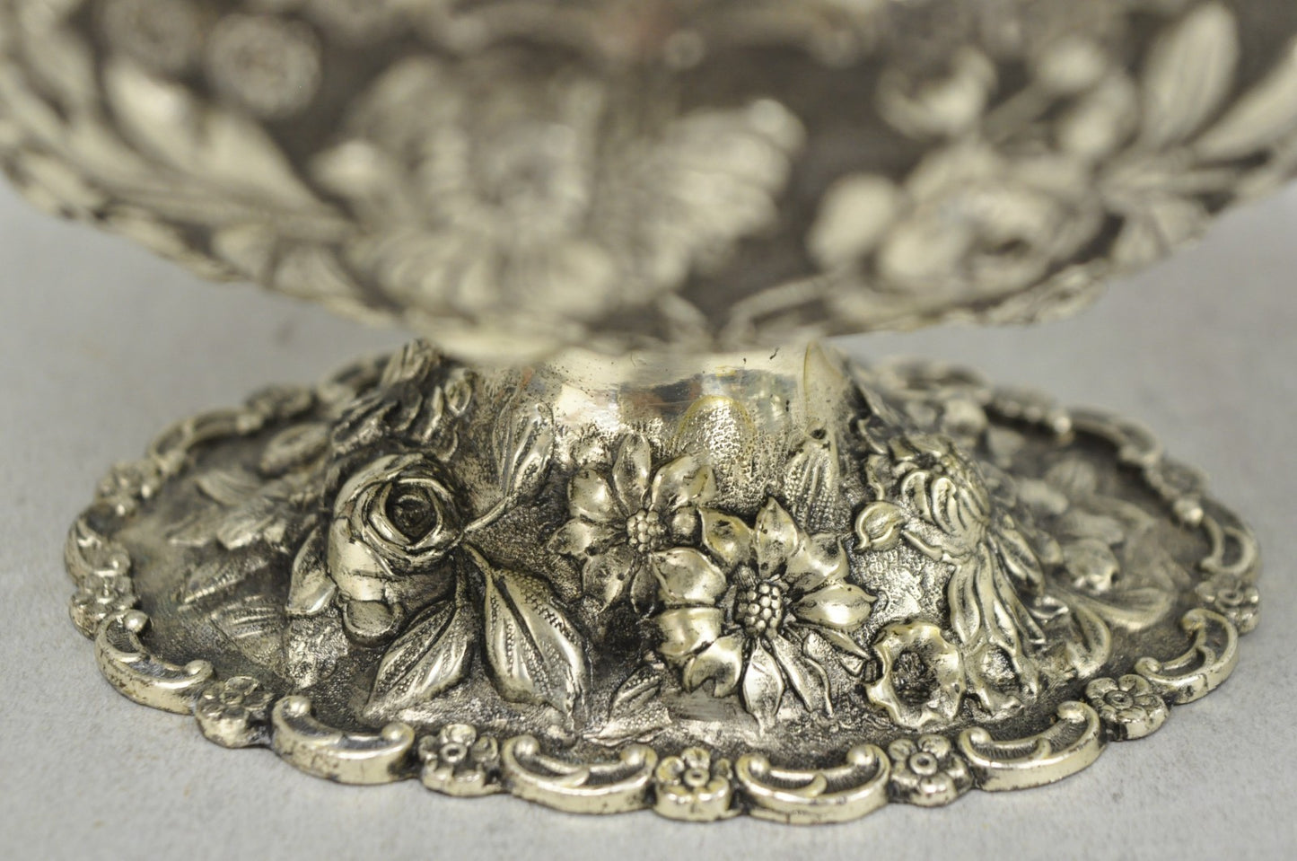 Antique Victorian Japanese Silver Plated Rose Flower Repousse Nut Bowl Dish