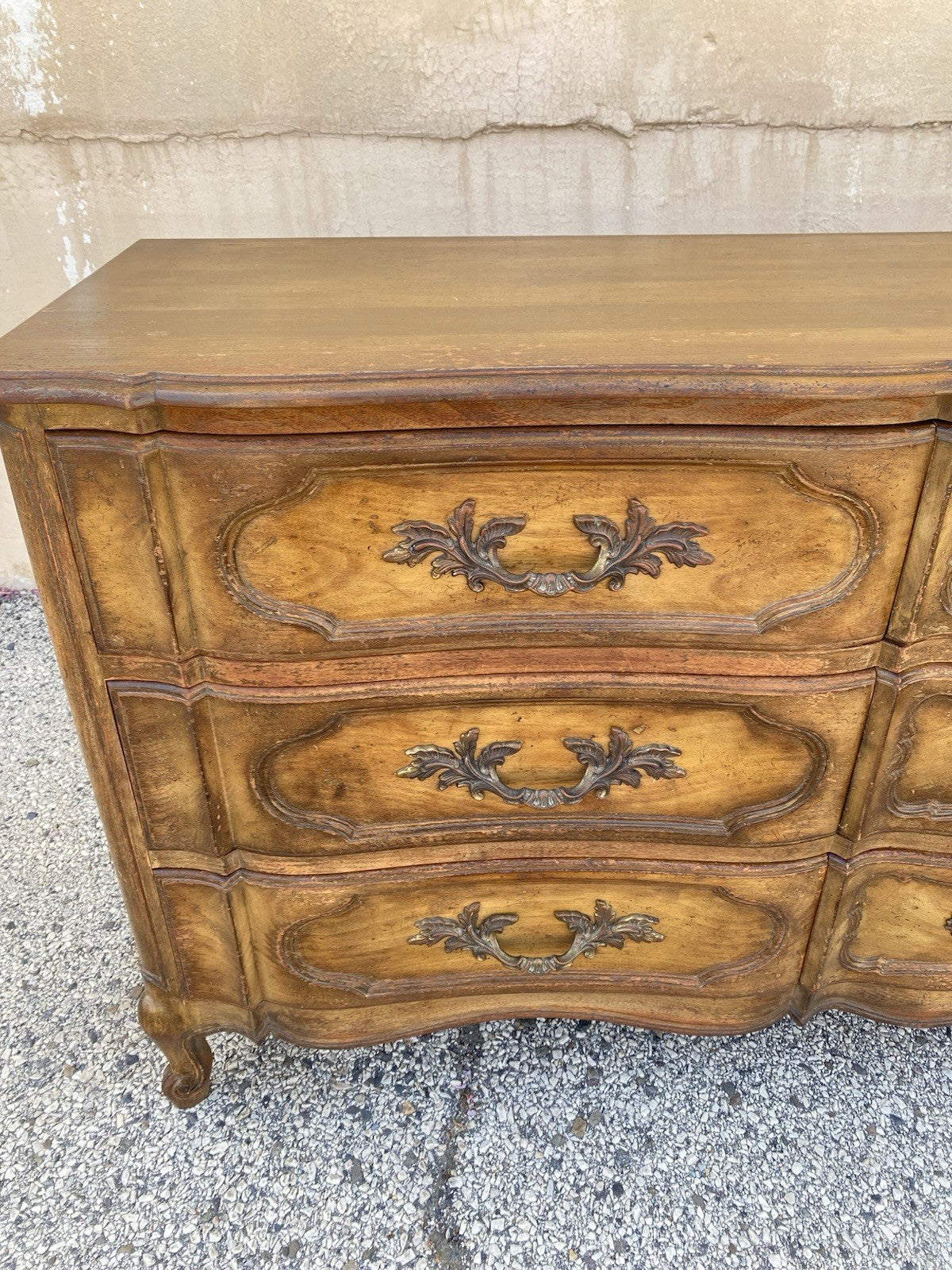 Vintage Auffray & Co French Country Provincial Walnut 9 Drawer Dresser Credenza