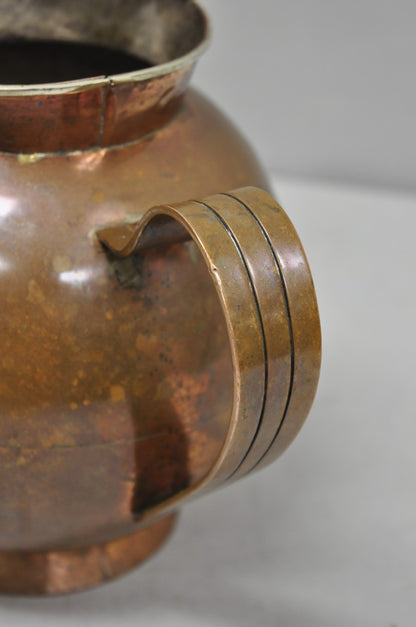Vintage Artesanias Taxco Mexico Primitive Water Pitcher Silver Mounted Copper