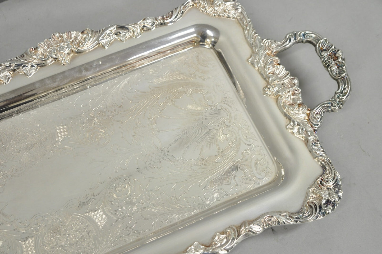 Vintage Leonard Victorian Ornate Silver Plated Narrow Trinket Dish Bar Tray
