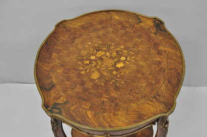Antique French Louis XV Style Marquetry Inlay Bronze Ormolu Rosewood Side Table