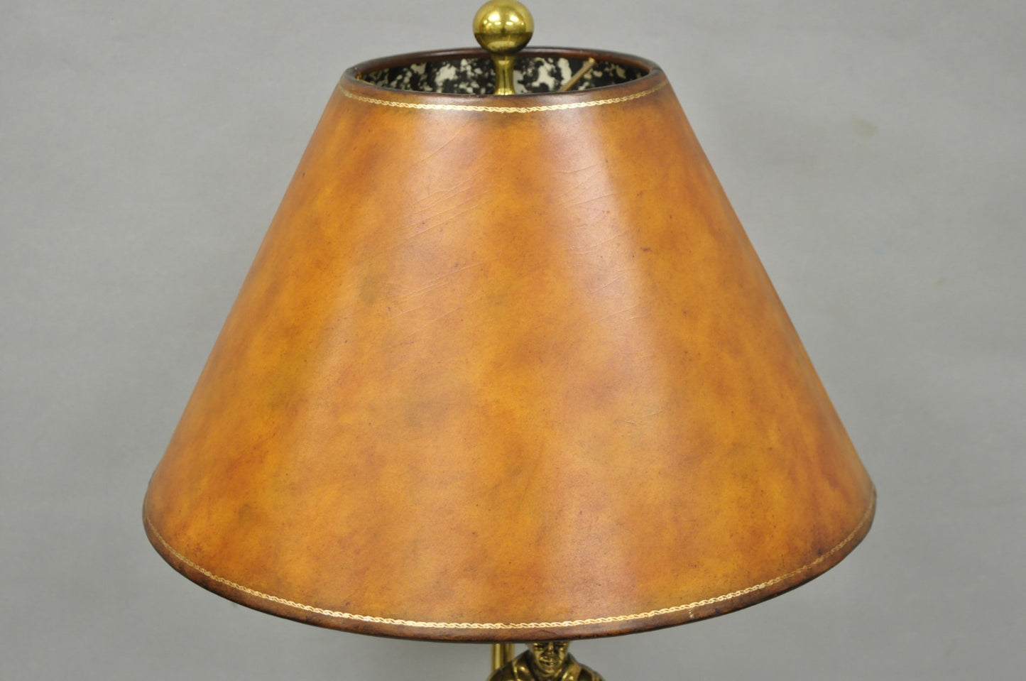 Vintage Maitland Smith Bronze Figure Golfer Sculpture Table Lamp w Leather Shade