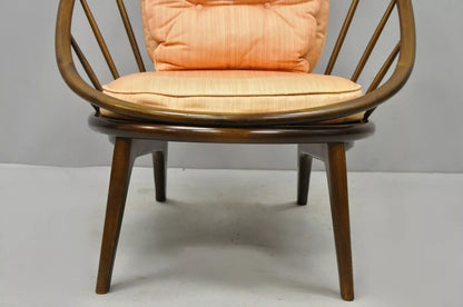 IB Kofod Larsen Selig Style Danish Modern Walnut Peacock Hoop Spindle Chair